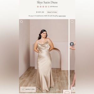 Brand New never worn Size 8 Revelry Skye Satin Bridesmaids Dress Gold Champagne